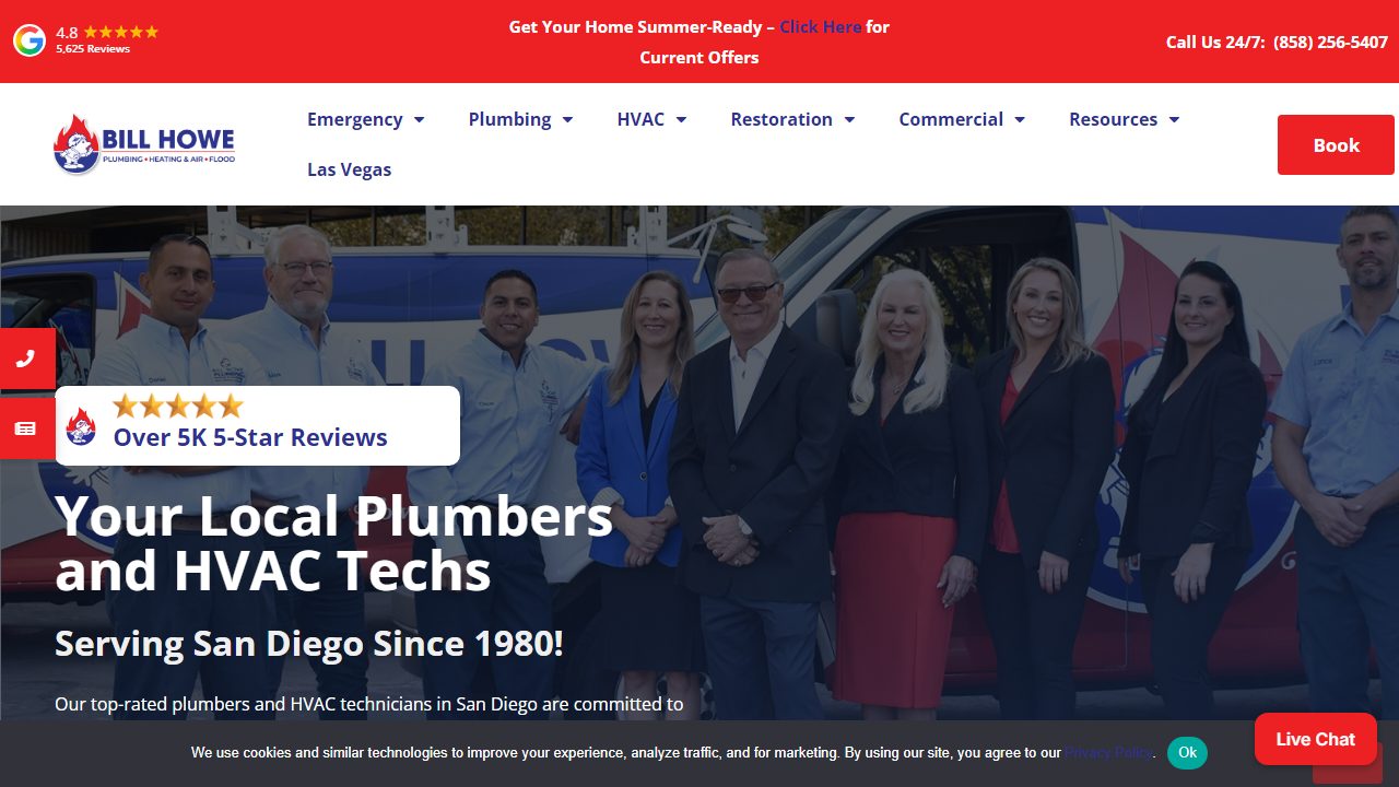 Bill Howe Plumbing, Heating & Air website preview