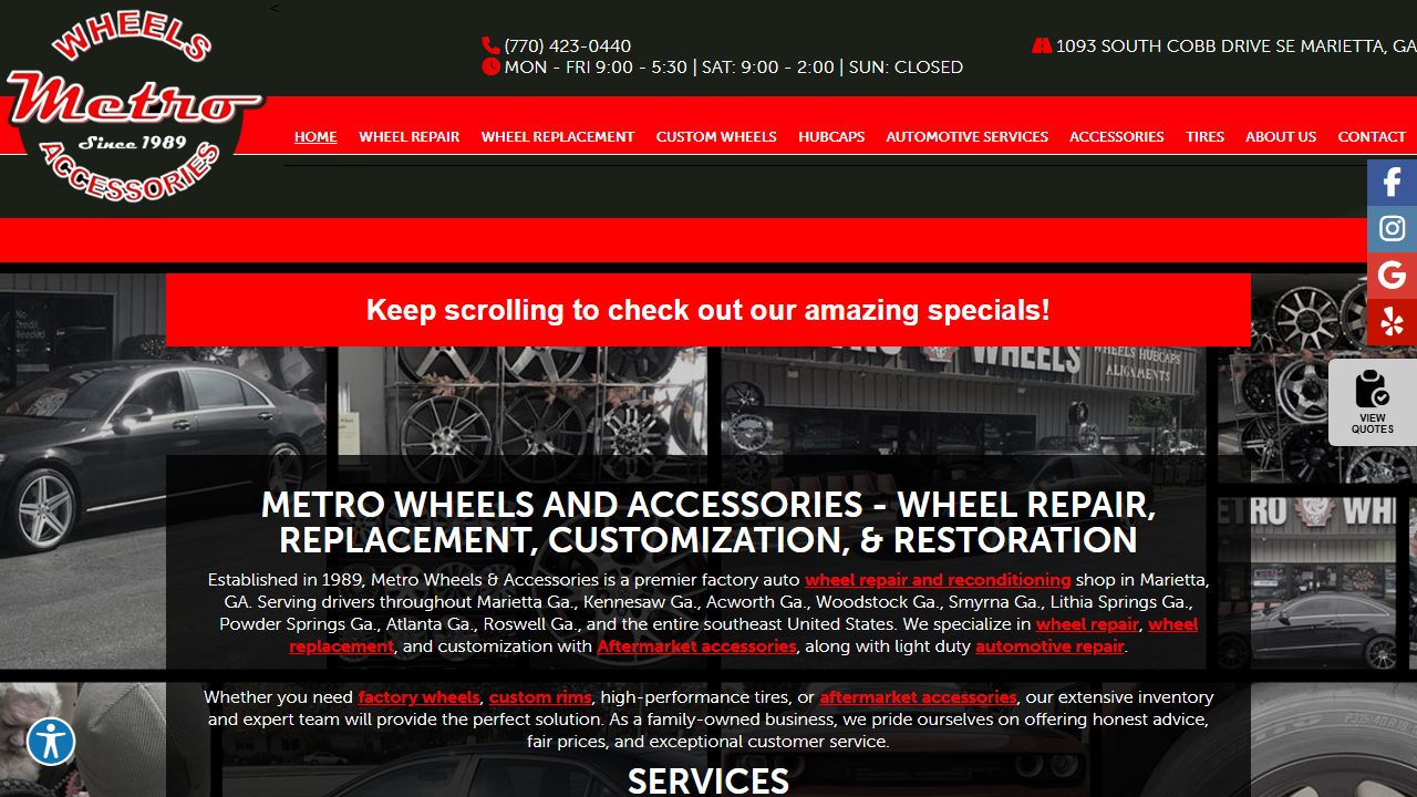 Metro Wheels & Accessories website preview