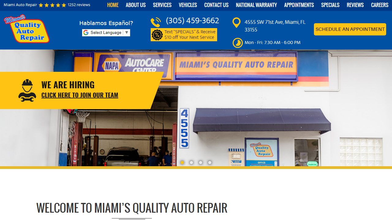 Miami's Quality Auto Repair website preview
