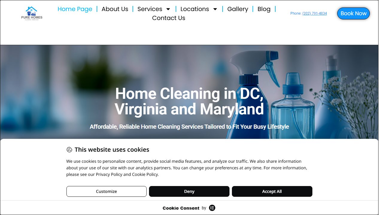 Pure Homes Cleaning website preview