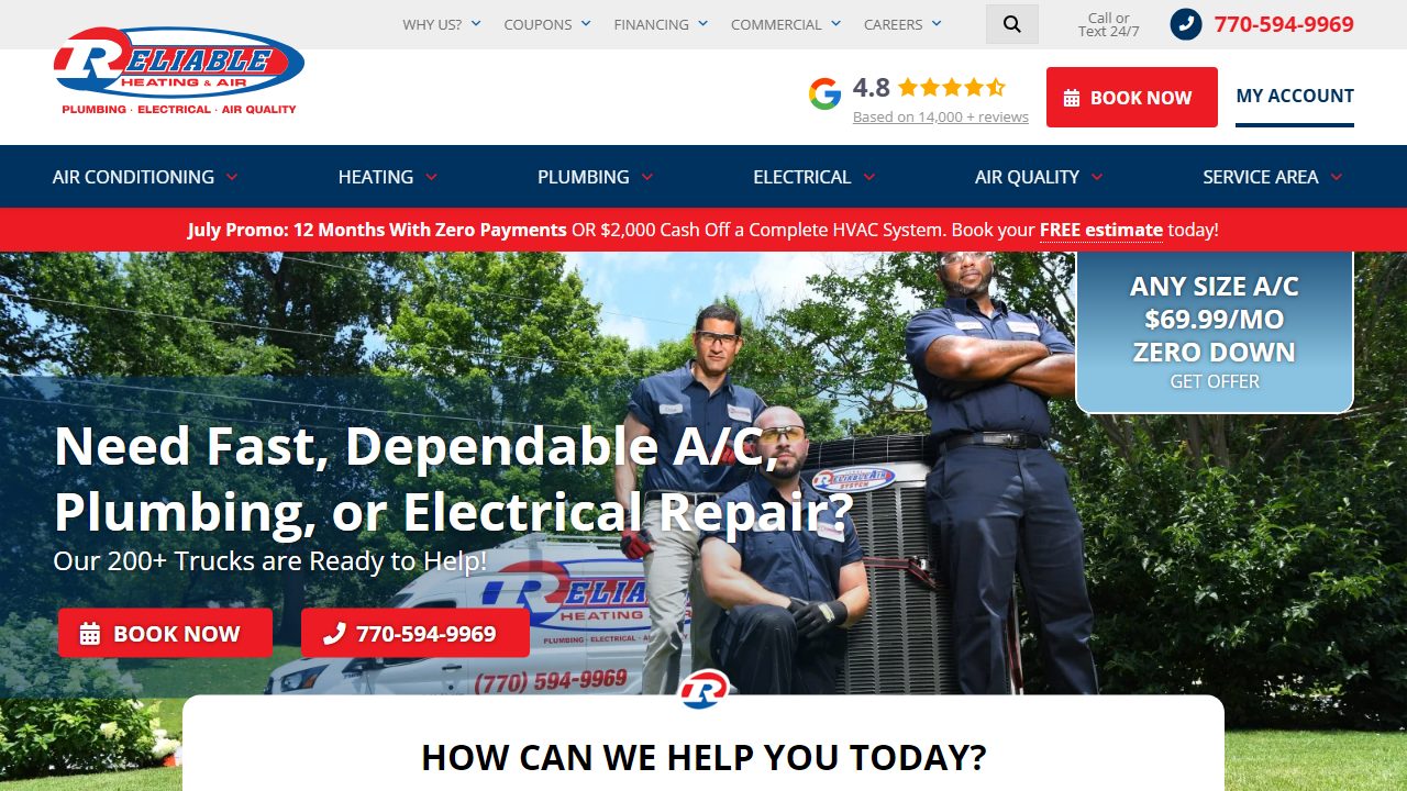 Reliable Heating & Air website preview