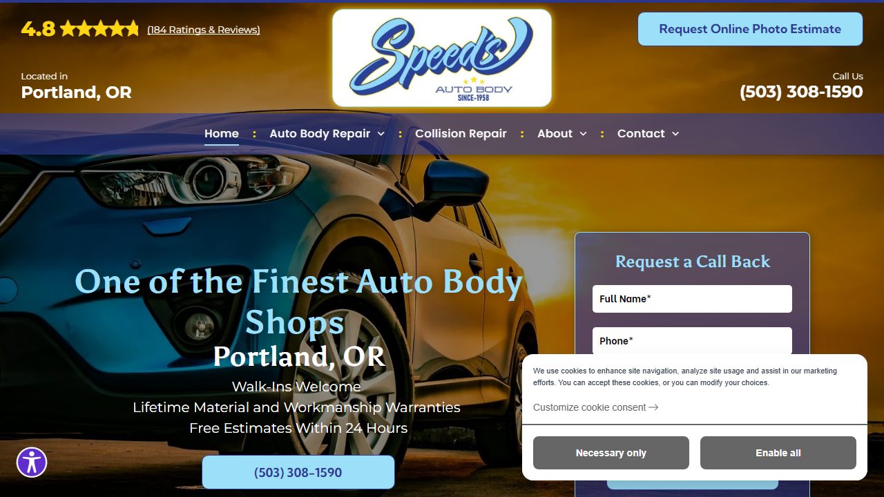 Speed's Auto Body website preview